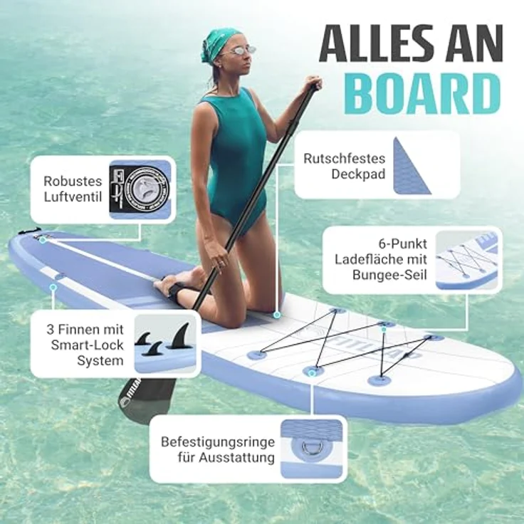 Fitleap Premium Stand Up Paddle Board aufblasbar, SUP Set mit Hochdruckpumpe, verstellbarem Paddel und Rucksack - Ideal für Yoga, Surfen und Wassersport – Bild 3