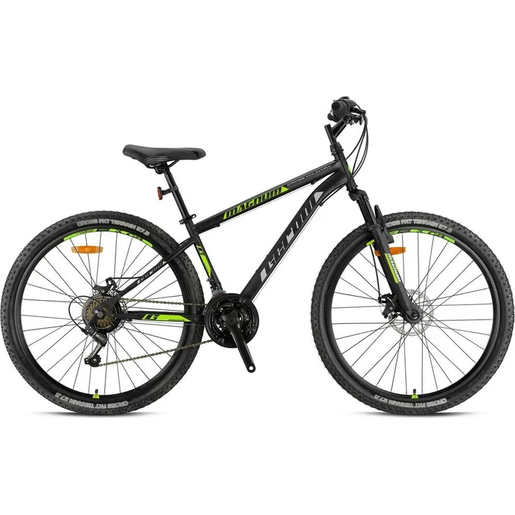 Ty-Trade 24 Zoll Mountainbike GRN26-077, Kinder MTB Fahrrad mit 21 Gängen, grüner Stahlrahmen, Scheibenbremsen, höhenverstellbarer Sattel