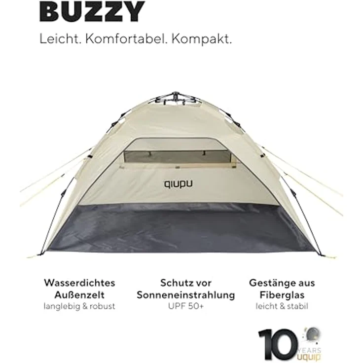 Uquip Buzzy Strandmuschel, Zelt für 3 Personen, leichtes 2 kg Polyester, schnell aufspannbar – Bild 2