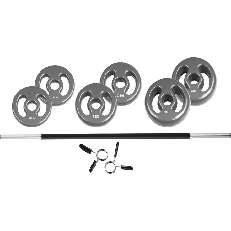Trendy Sport Pesos Aperto Hantel Set, grau, 9 KG mit Vinylbeschichtung und gummierter Grifffläche, inkl. 2x Federverschluss