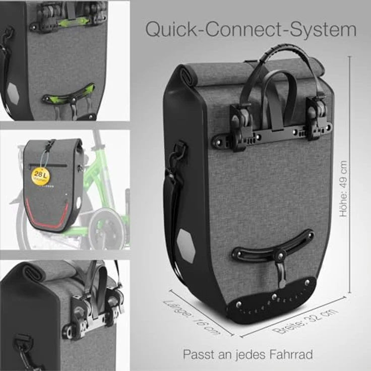 Eloneo Velotasche Gepäckträgertasche, 28 l, wasserdicht mit LED-Streifen und Reflektoren – Bild 7