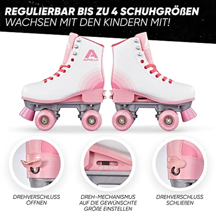 Apollo Rollschuhe Retro Discoroller, verstellbare Disco Roller Skates, größenverstellbar Rollerskates, Retro Design, Schwarz – Bild 3