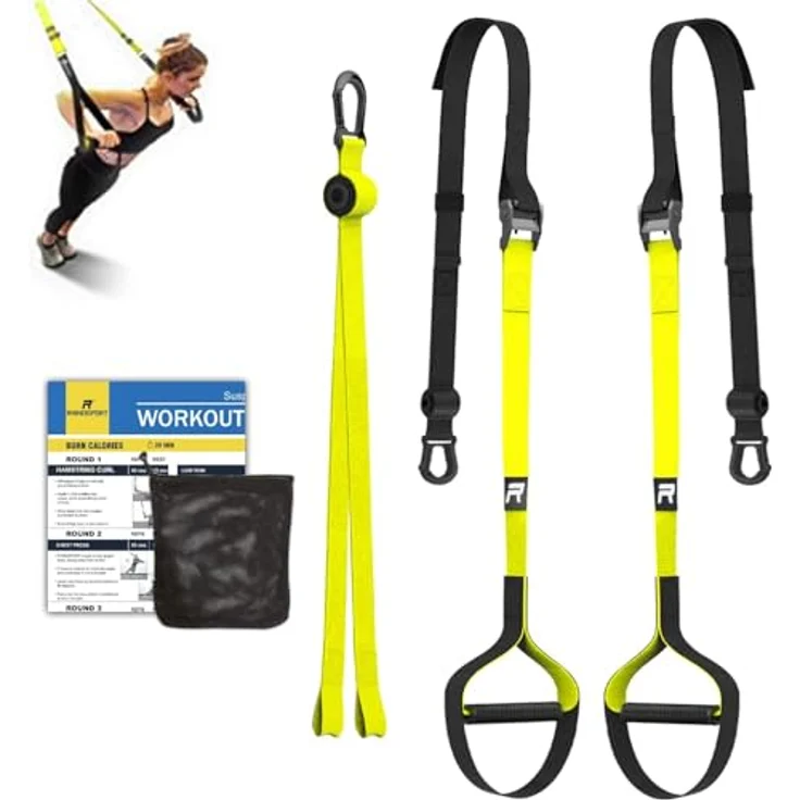 RHINOSPORT Schlingentrainer Sling Trainer Ganzkörpertraining, Schlingentrainer für zuhause, Krafttraining & Home Workout, Bodyweight Resistance Fitness Home Gym Equipment Indoor Outdoor (Gelb) – Bild 1