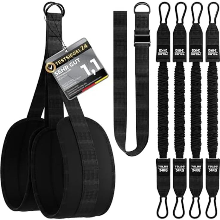 NEOLYMP Klimmzughilfe, 4-Seil-System mit 4x Tube Bands je 34 kg, gepolsterte Fußschlaufen, Türanker für saubere Klimmzüge
