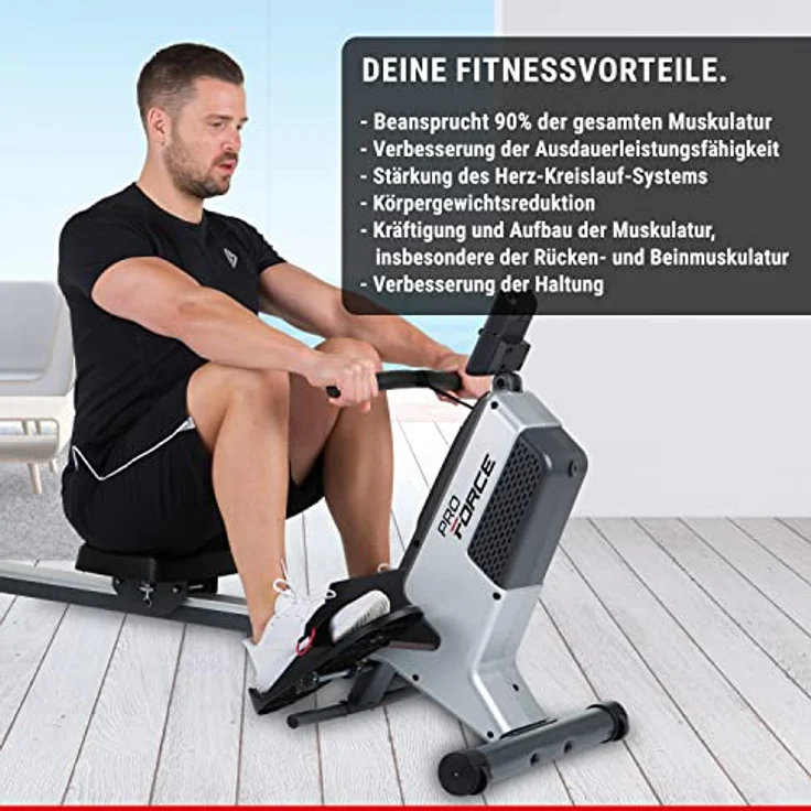 HAMMER Rudergerät Pro Force - platzsparendes, leichtes & hocheffektives Ausdauergerät mit 20 Trainingsprogrammen und Tablet-Halterung, bis 120 kg Nutzergewicht – Bild 5