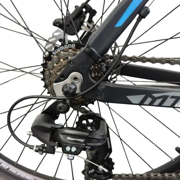 BERLIN BIKE MTB1 Mountainbike 26 Zoll, 33 cm Rahmenhöhe, hydraulische Scheibenbremsen, Shimano 21-Gang, Schwarz-Blau – Bild 10