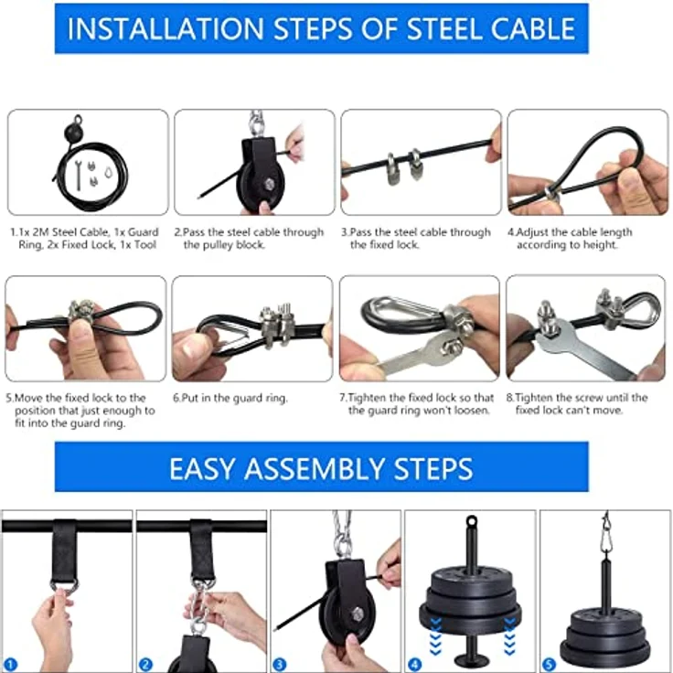 LFJ Latzug Fitness, Kabelzug Pulley Fitness Unterarmtrainer Arm-Krafttraining Trizeps Gewicht Fitnessgerät Trainer Home Gym DIY Riemenscheibensystem – Bild 4