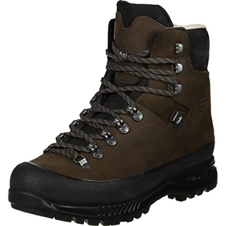 Hanwag Yukon, Herren Wanderschuhe mit Nubuk-Obermaterial, steigeisenfest, Dämpfungssystem, Größe 46.5, Braun