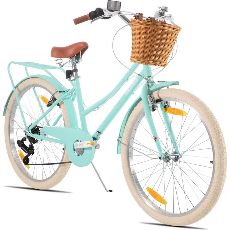 JOYSTAR Kinderfahrrad KEANO Poppy, Retro-Prinzessinnen-Design für Mädchen, 20 & 24 Zoll mit Korb, Shimano 7-Gang, doppelte V-Bremsen, höhenverstellbarer Sattel