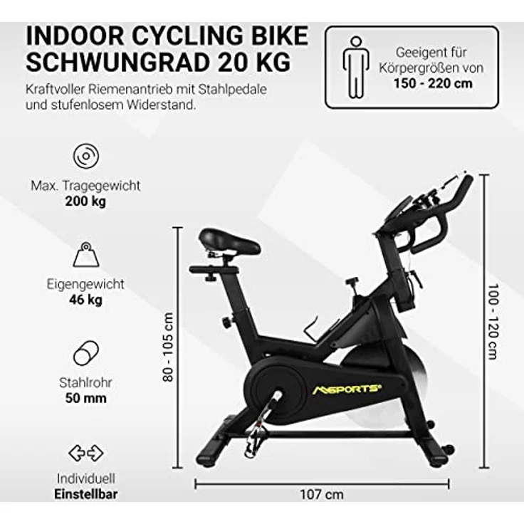 MSPORTS Indoor Cycling Bike Elite Black Series | Speed Bike 20KG Schwungrad | Ergometer - Hometrainer Fahrrad mit Bluetooth APP & leisem Riemenantrieb | Fitness Heimtrainer – Bild 2