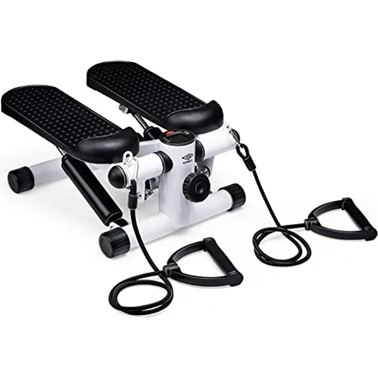 Umbro Stepper - Arm und Beintrainer - Mini Stepper - Fitnessgeräte für Zuhause - Inkl. Computer und Widerstandsbänder - Max. 100 KG - Pedale 10 x 32 cm - Schwarz/Weiß