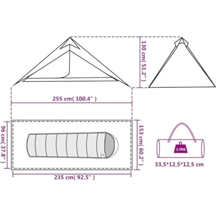 vidaXL Hängezelt, Tipi Zelt für 1 Person, wasserdicht mit abnehmbarem Überzelt, Trekkingzelt für Outdoor Camping, Blau – Bild 3