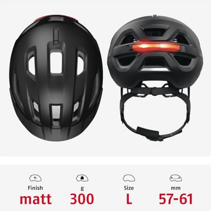 ABUS Stadthelm Urban-I 4.0 ACE, Fahrradhelm mit aufladbarem Rücklicht, 4 Leuchtmodi, Schirm, Zopf-Öffnung, magnetischem Verschluss - Größe L, schwarz – Bild 3