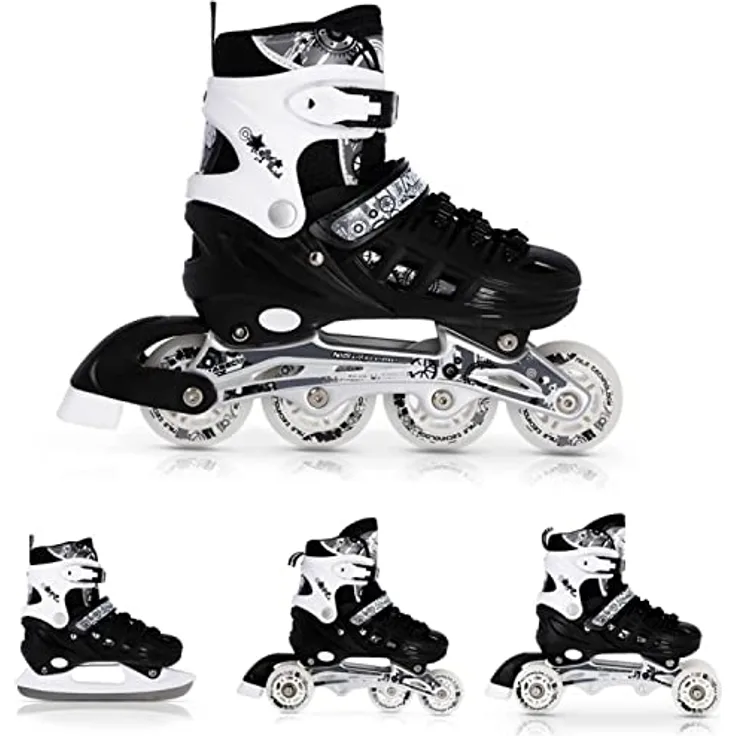 Nils Extreme 4in1 Inline Skates, verstellbare Schlittschuhe und Inliner für Kinder und Erwachsene, ACEB7-Lager, Blau, Größe 39-42, NH10911