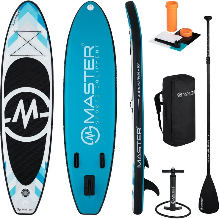 MASTER Aqua Marvin - 10, Aufblasbares Paddleboard mit Rutschfestem EVA-Material, 135 kg Tragkraft, inkl. Zubehör