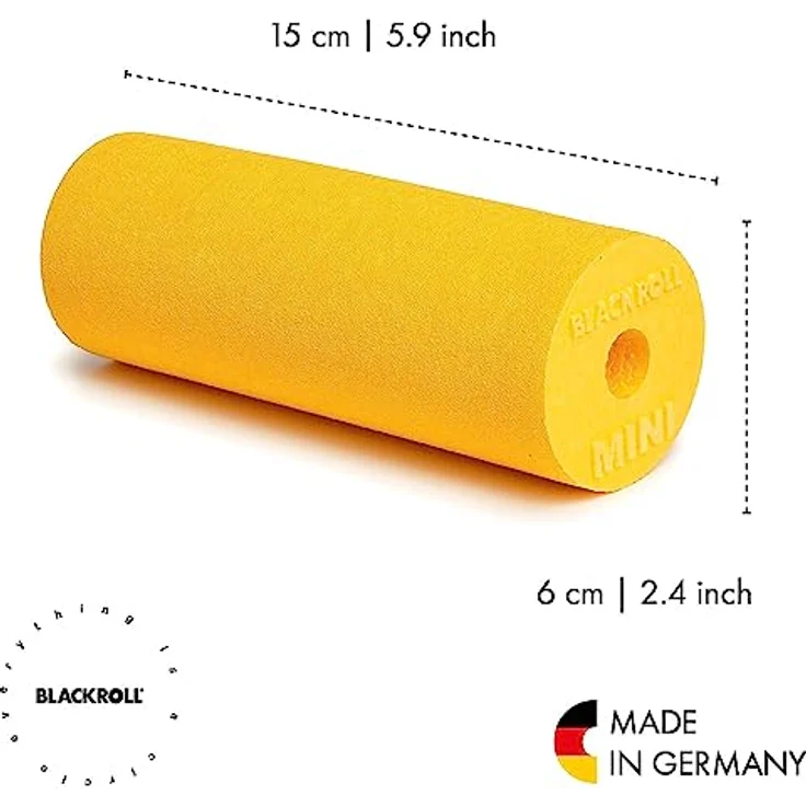 BLACKROLL® MINI Faszienrolle, handliche Fitness-Rolle für Selbstmassage, 15 x 5 cm, mittlere Härte, Gelb, Made in Germany – Bild 2