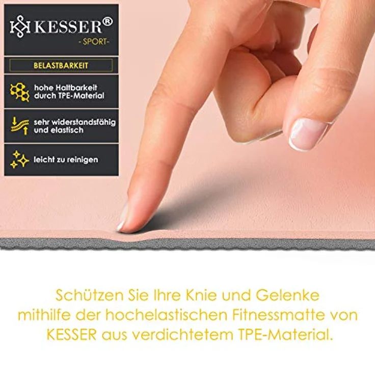 KESSER® Gymnastikmatte mit Tragegurt rutschfest TPE Yogamatte Gepolstert & rutschfest Fitnessmatte, 183 x 61 Trainingsmatte für Fitness Sportmatte, Pilates & Gymnastik Workout extradick (Rosa) – Bild 3