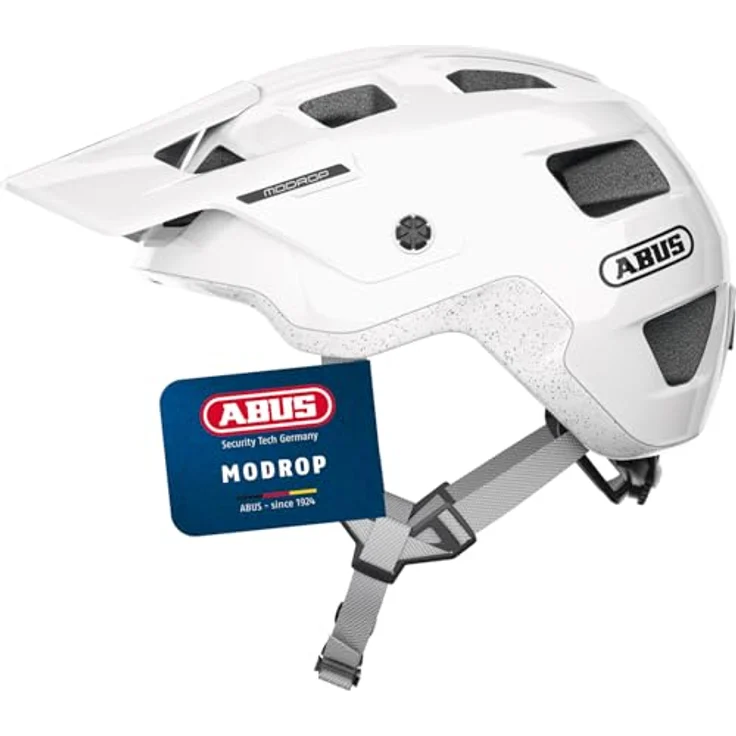 ABUS MTB-Helm MoDrop, robuster Fahrradhelm mit guter Belüftung und individueller Passform, Unisex, Weiß, Größe M – Bild 1
