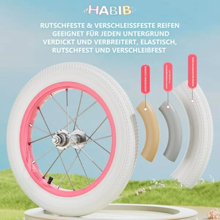Habib Gruppe Kinderfahrrad für Mädchen, Komplettset mit Schutz-Set und höhenverstellbarem Sattel, Karbonstahl, pink – Bild 8