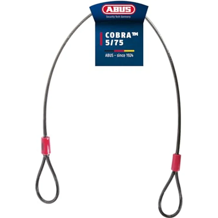 ABUS Schlaufenkabel Cobra 5/75, Kunststoff ummanteltes Stahlseil zur Sicherung von Fahrrad- und Motorrad-Zubehör, 75 cm lang, 5 mm dick, Schwarz/Rot – Bild 1