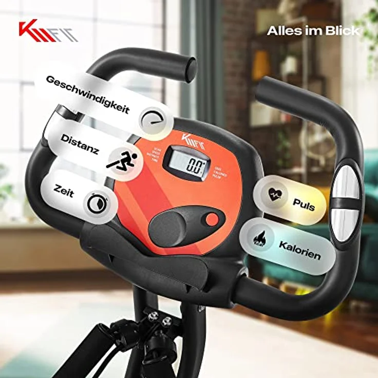 KM Fit 2in1 Heimtrainer Fahrrad mit LCD-Display | Fitnessbike klappbar | Hometrainer 16 Widerstandsstufen | Handpulssensoren | inkl. Bodenschutzmatte & Handy- Halterung - Preisvergleich – Bild 4