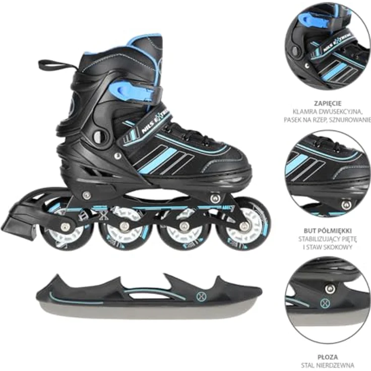 Nils NH18191 2in1 Schlittschuhe, Schwarz-Blau, für Eishockey und Inline-Skating, Gr. 29-33 – Bild 2