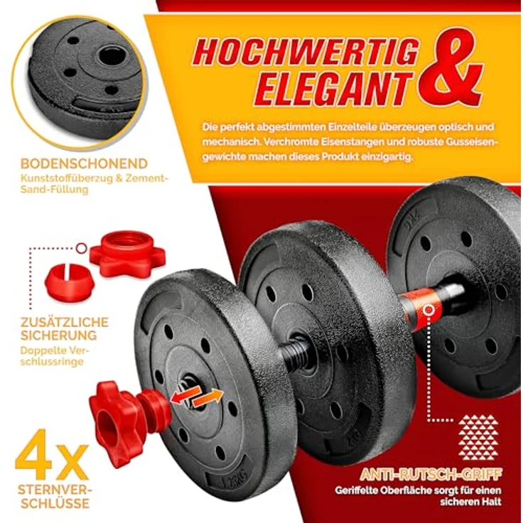 RE:SPORT 2 in 1 Hanteln Set mit Kettlebell 20kg, verstellbar, inkl. Kurzhantel & Langhantel, Sicherheitsverschlüsse & Verbindungsrohr – Bild 3