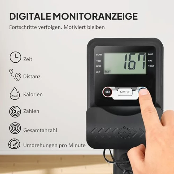 SPORTNOW Wasser Rudergerät, Rudergerät für Zuhause mit LCD Display, Handyhalterung, Komfortsitz, vertikaler Lagerung, bis 135 kg belastbar – Bild 5