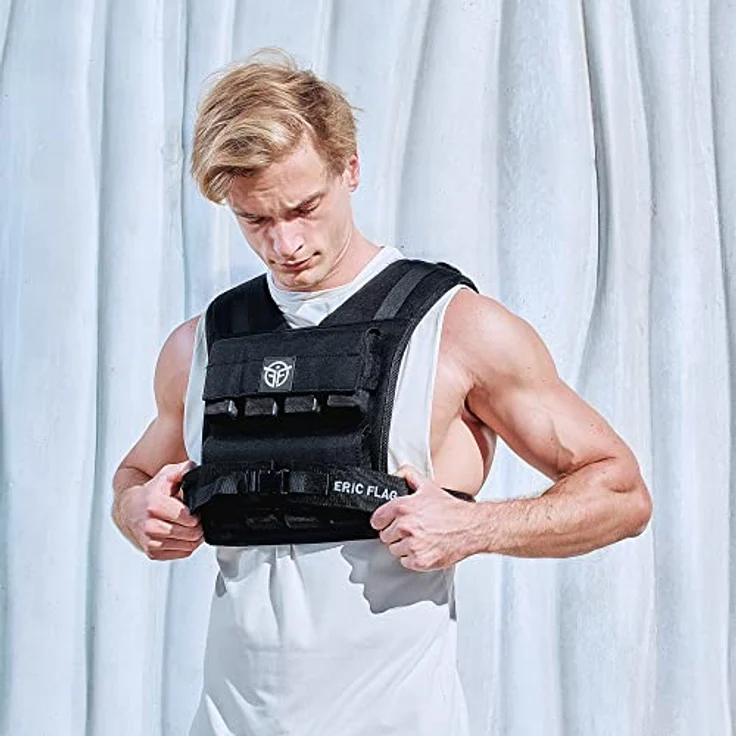 Eric Flag - Gewichtsweste 20kg oder 10kg, Herausnehmbare Metall-Gewichte, Verstellbare Trainingsweste für Crosstraining, Krafttraining, Calisthenics und Gym, Hochwertige Weight Vest Damen & Herren – Bild 2