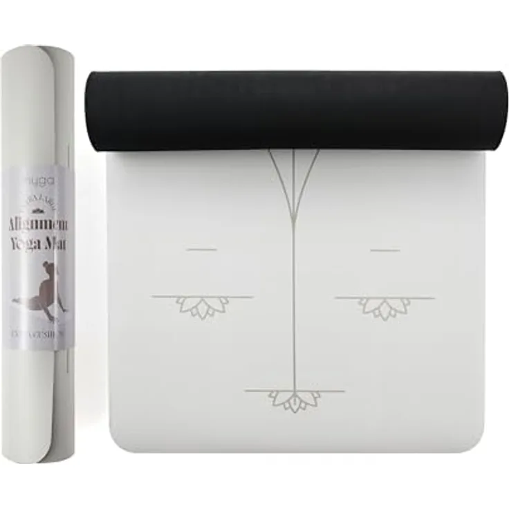 Myga XL Ausrichtungs-Yogamatte, 6 mm dick mit eingezeichneten Körperausrichtungslinien, rutschfester Polsterung, 195 x 68 cm