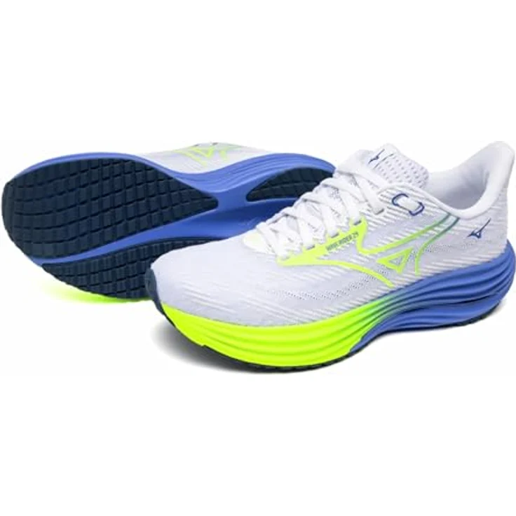 Mizuno Wave Rider 29, Damen Laufschuhe mit Mizuno Enerzy NXT und Wave-Technologie, Blau-Weiß-Gelb, Größe 38.5 – Bild 7