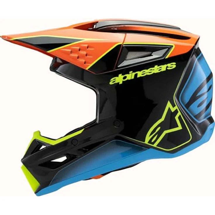Alpinestars SM3 Fray Jugend Motocross Helm, schwarz/blau/gelb, leichtes Design mit anpassbaren Innen- und Wangenpolstern, Größe Y/L (52/53) – Bild 4