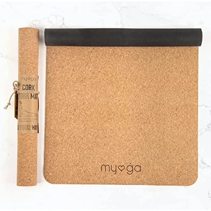Myga Kork-Yoga-Set, Komplettes Set mit Yogamatte, 2 Yogablöcken & Gurt (Schwarz), Rutschfest, Umweltfreundlicher Naturkork – Bild 2