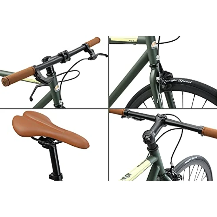 BIKESTAR Singlespeed 700C 28 Zoll City Stadt Fahrrad Fixie | Retro Vintage Herren Damen Rad | Grün & Beige – Bild 3