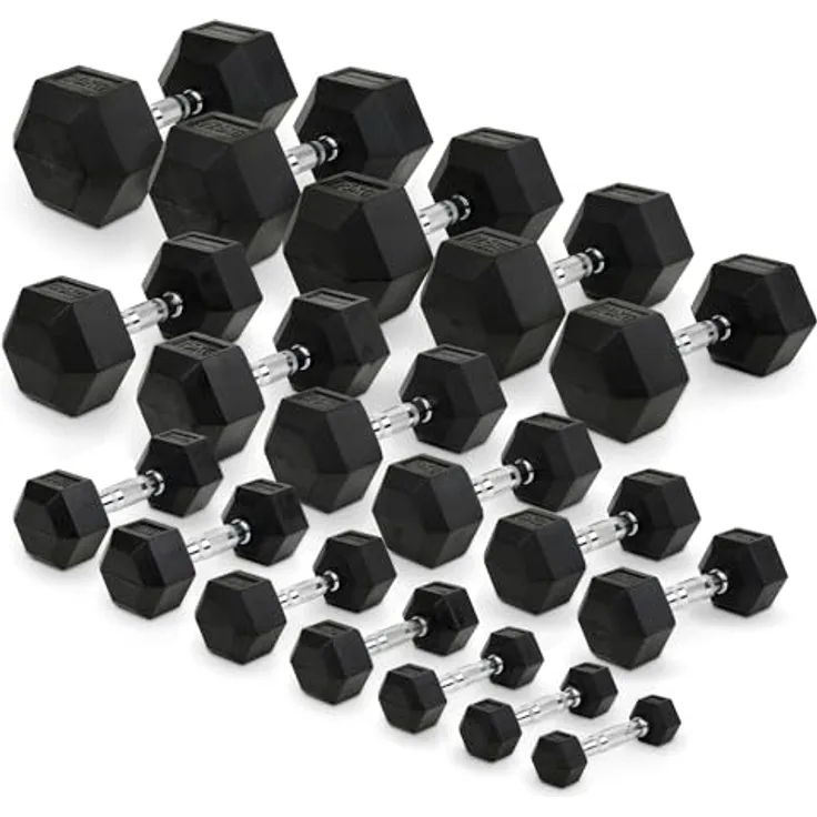 Sport-Thieme Gummierte Gusseisen Kurzhantel, Eckige Hexhantel mit verchromtem gerändeltem Griff, 17 Gewichtsklassen von 2-30 kg, Ø 28-32 mm, aus Stahl und Gummi
