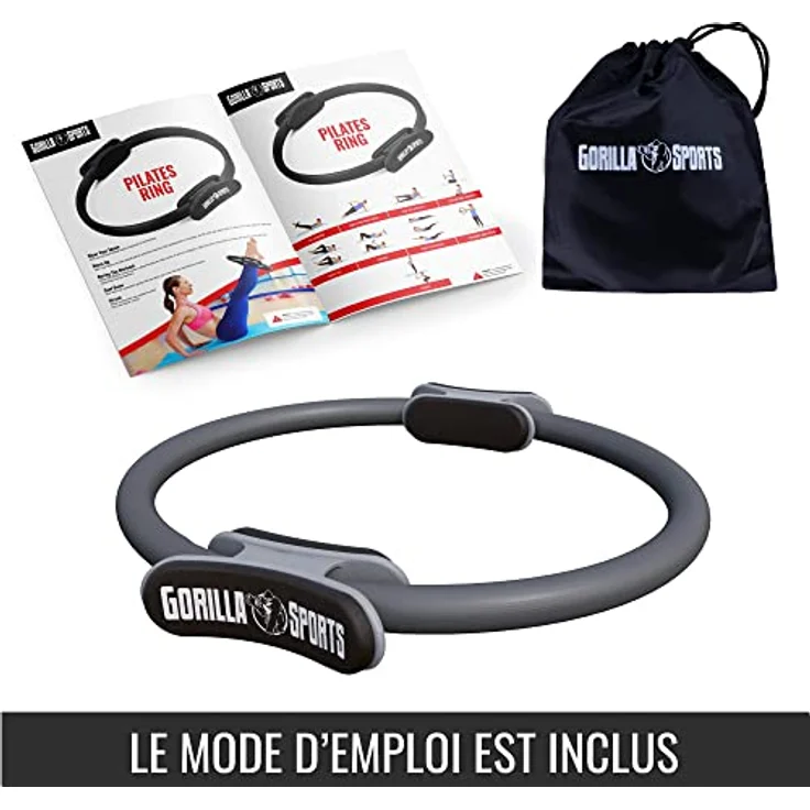 GORILLA SPORTS® Pilates Ring Ø 36cm - Doppelgriff, gepolstert, Rutschfest, Superleicht - Schwarz, Türkis, Grau, inkl. Tasche und Trainingsanleitung – Bild 4
