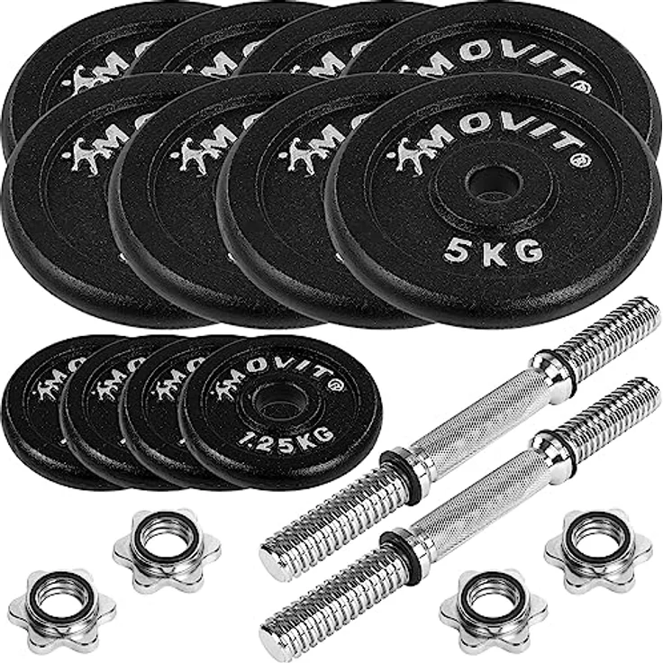 MOVIT® Kurzhantel PRO Set, Gusseisen Hantel, 2x 25kg, Stange 30mm Standardnorm, Griff gerändelt, Sternverschlüsse, Hantel Set Kurzhantelset Gewichte – Bild 2
