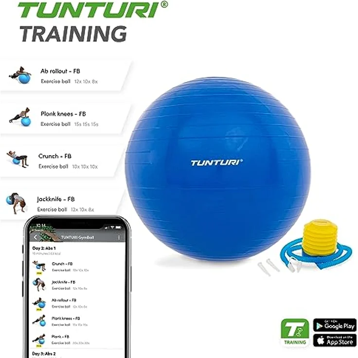Tunturi Gymnastikball 90 cm, Fitnessball für Yoga, Pilates, Sitzball für Home Office, Büro – Bild 3