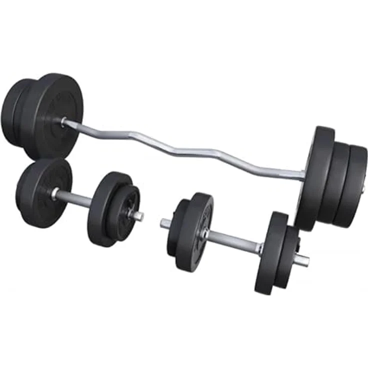 GORILLA SPORTS® Hantelset - 70kg, SZ Curlstange 120cm, Gewichte 4x1,25kg / 4x2,5kg / 4x5kg / 2x10kg, 2X Kurzhanteln 30mm, Kunststoff, Bodenschonend – Bild 1