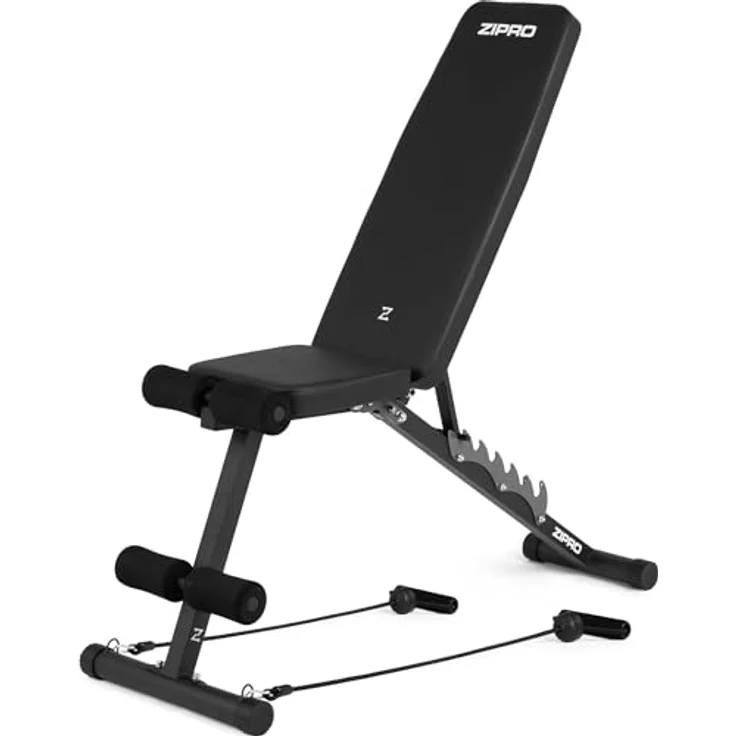 Zipro klappbare Hantelbank Tempo, Fitnessbank mit 6-Fach verstellbare Rückenlehne, Belastung 230kg, Trainingsbank mit 2 Seilen, Multifunktion Sit up bank – Bild 1