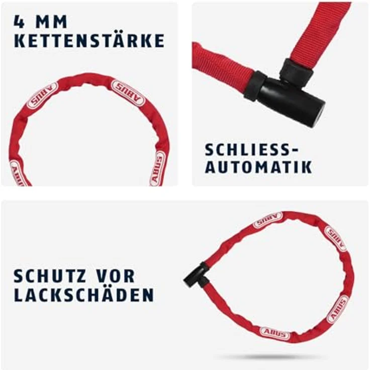 ABUS Steel-O-Chain 4804K, Fahrradschloss aus 4 mm Spezialstahl, Sicherheitslevel 4, 75 cm, Rot – Bild 4