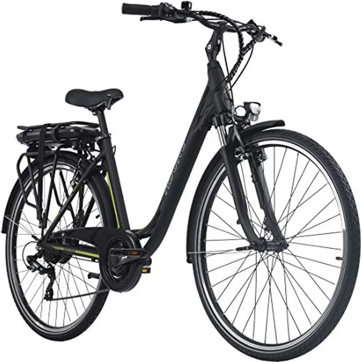 Adore E-City Bike Damen Versailles 28'' Alu Pedelec schwarz-grün 7 Gang E-Bike 250 Watt Li-Ion 36V/10,4 Ah, mit SHIMANO 7-Gang-Kettenschaltung und bis zu 80 km Reichweite