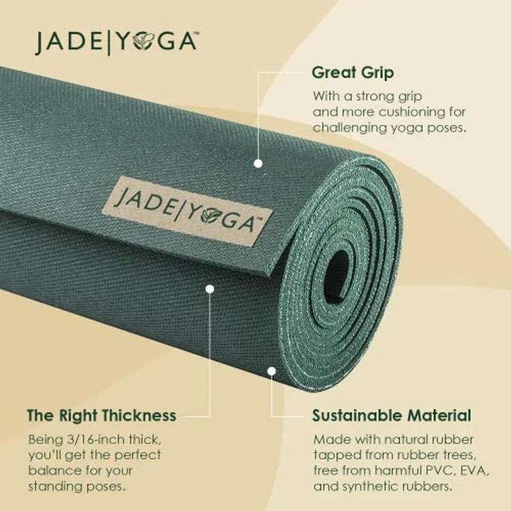 JadeYoga Harmony rutschfeste Naturkautschuk Yogamatte (5mm, 173cm) in Grün – Bild 3