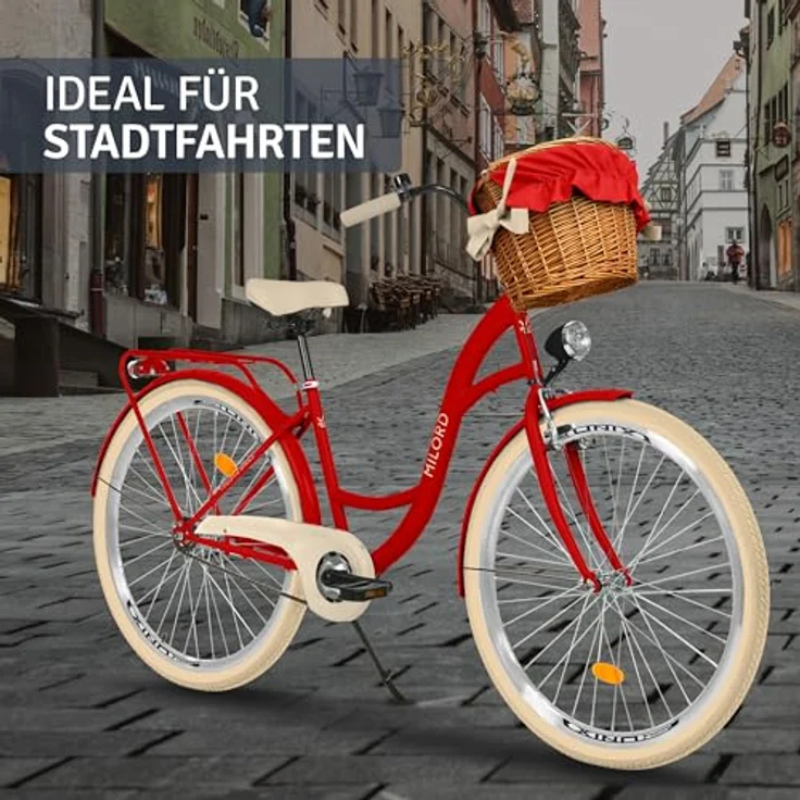 Milordbikes City-Fahrrad 46 cm, rot, Metall, mit Aluminiumfelgen und hinterem Träger für Freizeit und Fitness – Bild 6