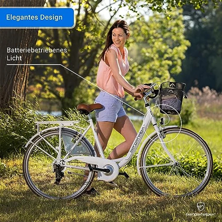 Bergsteiger Paris 28 Zoll Damenfahrrad, Retro-Design, ab 160 cm, Korb, Fahrrad-Licht, 6 Gang-Schaltung, Damen-Citybike - Preisvergleich – Bild 4