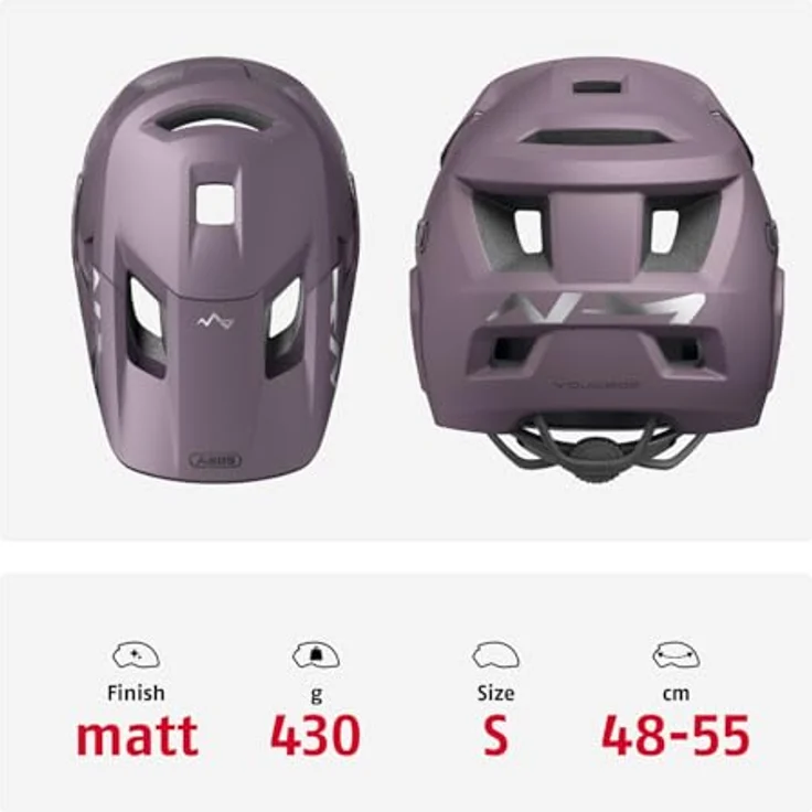 ABUS YouDrop FF, Fullface-MTB-Helm für Trails und Downhill, lila, Größe S, stoßabsorbierend, abnehmbarer Kinnbügel – Bild 3