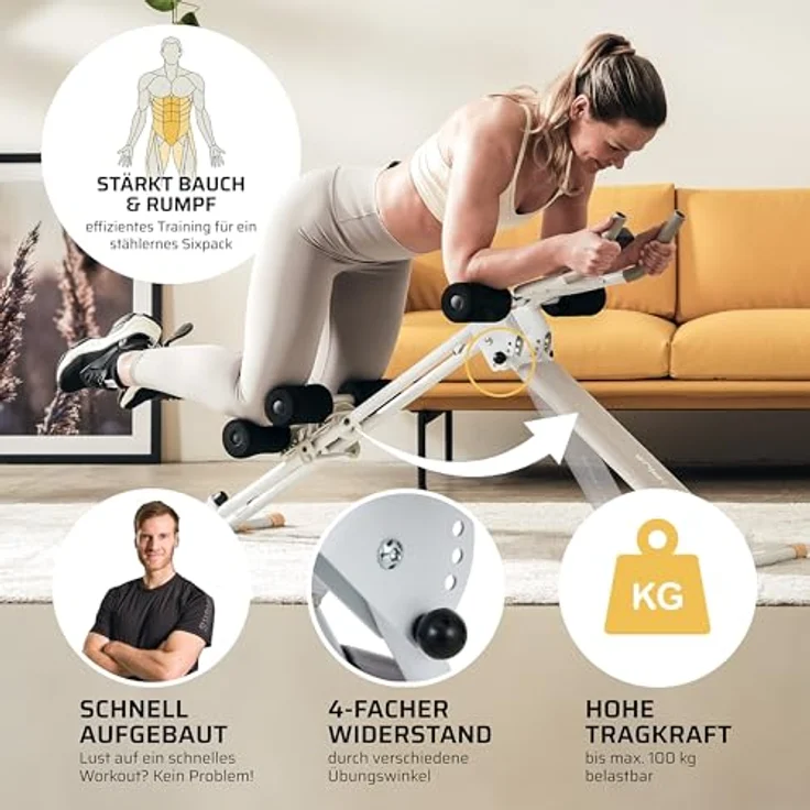 SportPlus Bauchtrainer SP-ALB-011-W, klappbare Sit-up Bank mit 4-fach verstellbarem Trainingswinkel, LCD-Display und bis 100 kg belastbar, weiß – Bild 4
