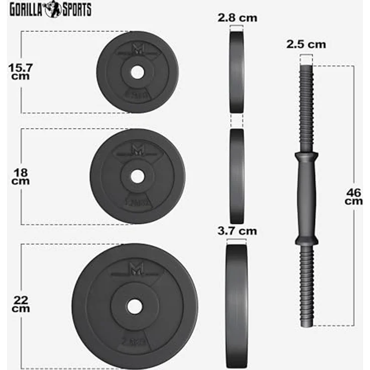 GYRONETICS® Kurzhantelset 30kg - 2er Set, Gewichte 8x2,5kg / 4x1,25kg / 4x0,75kg, mit 4 Sternverschlüssen, 25mm, Griff gerändelt, rutschfest, Kunststoff - Kurzhanteln, Hantelset, Kurzhantel Set – Bild 4