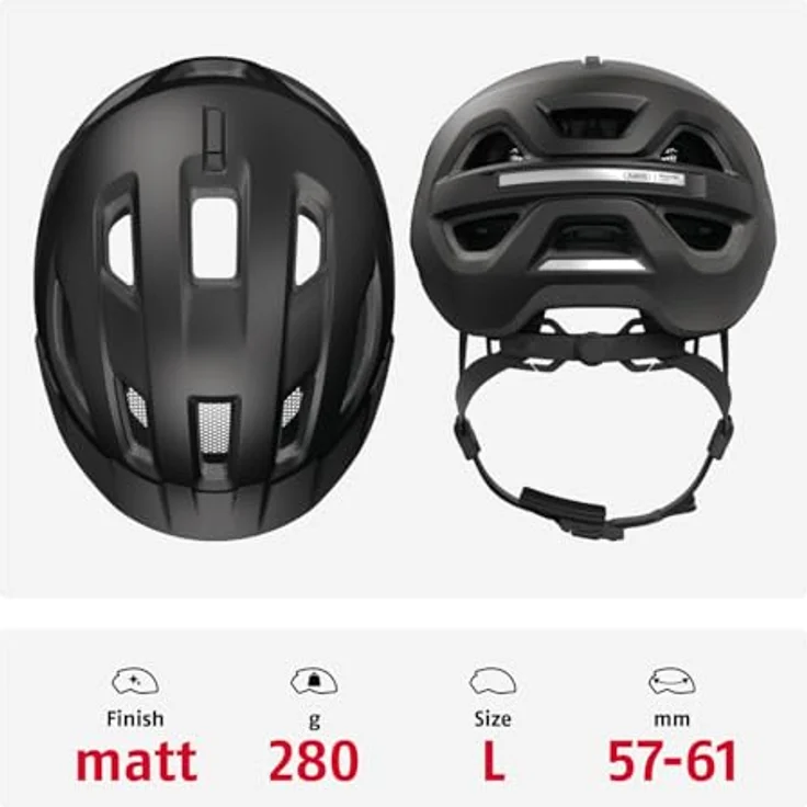 ABUS Urban-I 4.0 LR, Fahrradhelm mit Zopf-Öffnung, Schirm, magnetischem Verschluss, light ready für Rücklicht-Nachrüstung, Größe L, schwarz – Bild 3