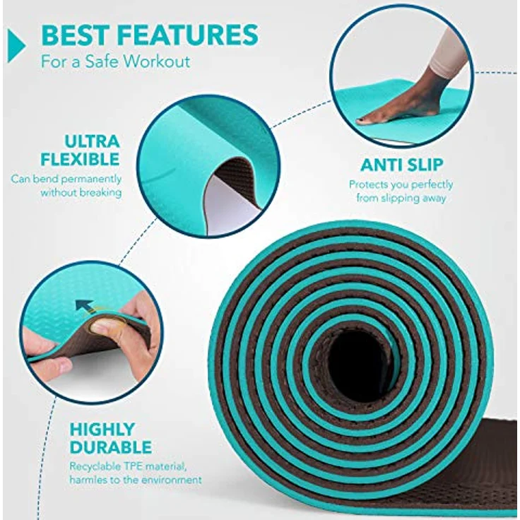 RE:SPORT Yogamatte Phthalatfrei - Gymnastikmatte rutschfest, Fitnessmatte schadstofffrei, Trainingsmatte mit Tragegurt 183 x 61 x 0,6 cm – Bild 5